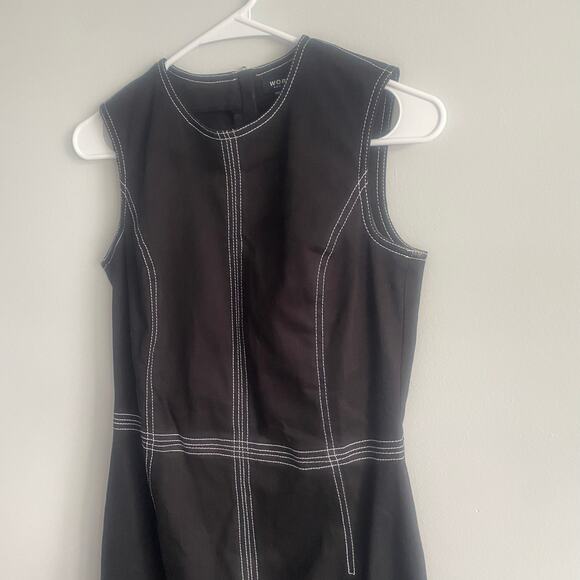 Worth New York Black Denim Structured Sleeveless Sheath Dress Business Career 2 - Picture 3 of 7